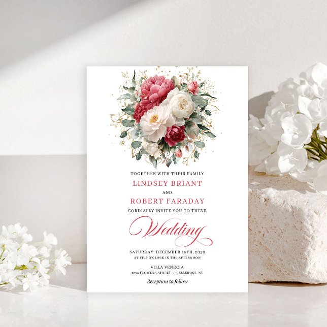 Verfeinerte Böhmische Rubinrote Weiße Goldene Einl Einladung (Refined Bohemian Ruby Red White Gold Invitation)