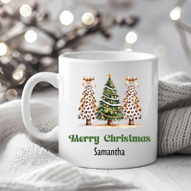 Verfeinerte Leopard-Weihnachtsbäume Personalisiert Kaffeetasse (Refined Leopard Christmas Trees Custom Name Mug)