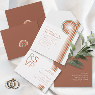 Verfeinerte Linien Geometrische Hochzeit Terrakott All In One Einladung