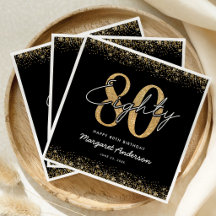 Verfeinerte schwarze Gold 80. Geburtstagsserviette