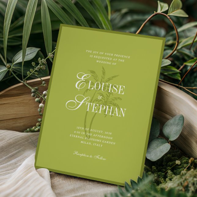 Verfeinerte Skript-Palmbaum-Chartreuse-Strandhochz Einladung (Von Creator hochgeladen)