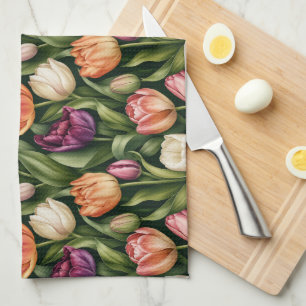 Verfeinerte Tulpen-Botanische-Illustration Geschirrtuch