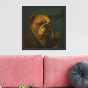 Verfeinerter Bulldogge am Tisch – Klassische Ölfar Leinwanddruck