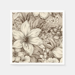 Verfeinertes botanisches Motiv in sanften Sepia-Tö Serviette