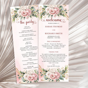 Verfeinertes Rosafarbenes Florales Grünes Hochzeit Programm
