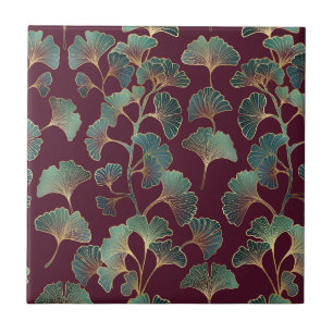 Verfeinertes Teal-Ginkgo mit goldenen Akzenten Fliese