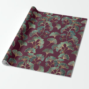 Verfeinertes Teal-Ginkgo mit goldenen Akzenten Geschenkpapier