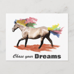 Verfolge deine Träume Pferd Regenbogenmähne Postkarte