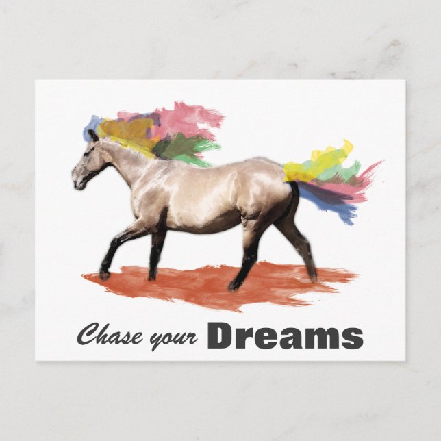 Verfolge deine Träume Pferd Regenbogenmähne Postkarte (Vorderseite)