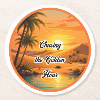 Verfolgung der Golden Hour Sunset Oasis Ästhetik Runder Pappuntersetzer