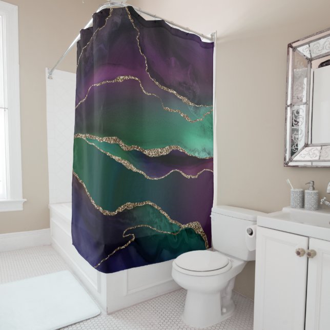Verführerisch Agate | Dunkle Jewel Tone Stone Gold Duschvorhang (Beispiel)