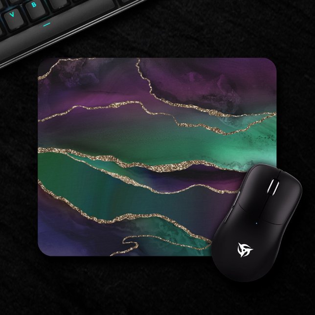 Verführerisch Agate | Dunkle Jewel Tone Stone Gold Mousepad (Von Creator hochgeladen)