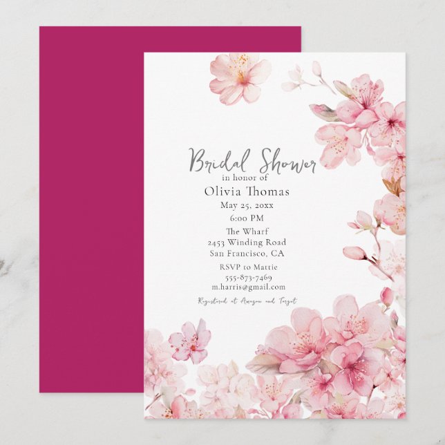 Verführerisch Pink Cherry Blossom Blume Brautparty Einladung (Vorne/Hinten)