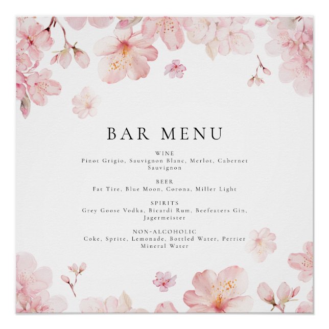 Verführerisch rosa Kirschblossom Blume Bar Menu Poster (Vorderseite)