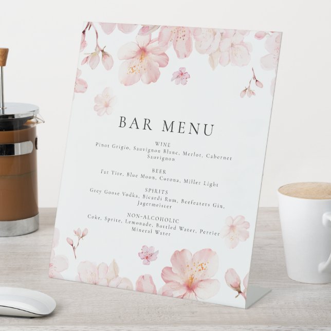 Verführerisch rosa Kirschblossom Blume Bar Menu Sockelschild (In Situ)