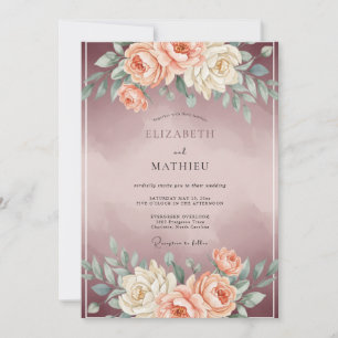 Verführerische romantische Hochzeit in Malvenfarbe Einladung