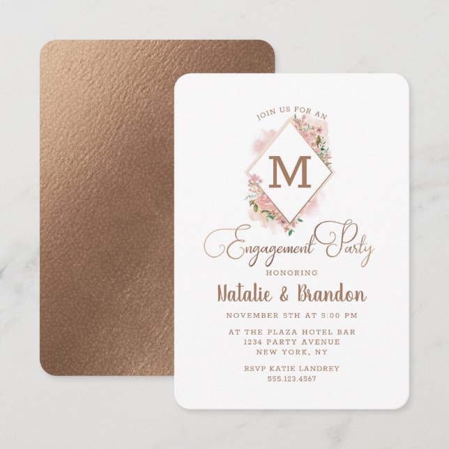 Verführerische Rose Vintage Monogram-Engagement-Pa Einladung (Vorne/Hinten)
