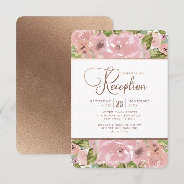 Verführerische Rose Vintage rosa Hochzeitsempfehlu Einladung (Vorne/Hinten)