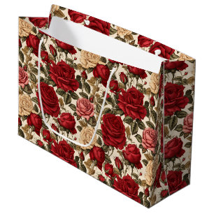 Verführerische Rosen und Weiße Rosen - Chic Floral Große Geschenktüte