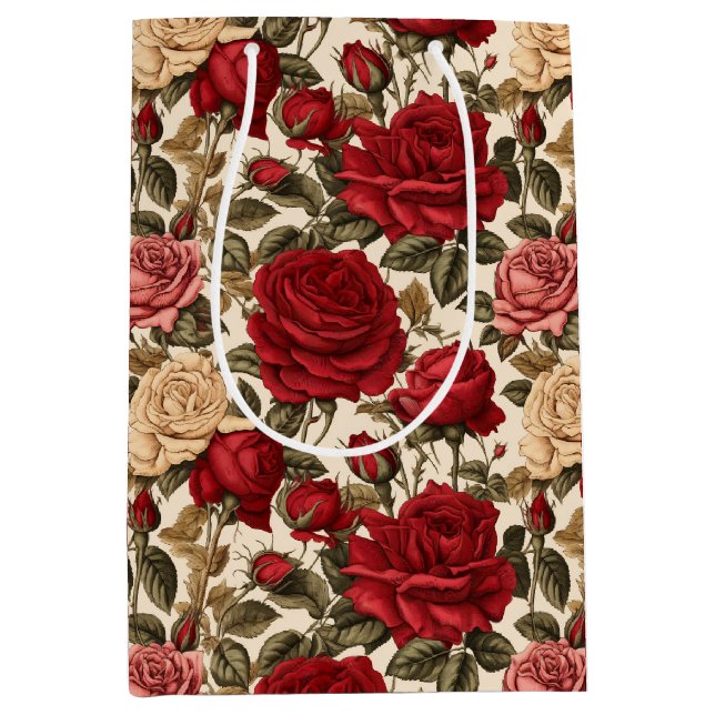 Verführerische Rosen und Weiße Rosen - Chic Floral Mittlere Geschenktüte (Vorderseite)