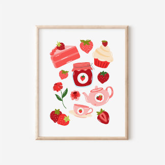 Verführerischer Erdbeer-Collage-Küchenkunst-Druck Poster
