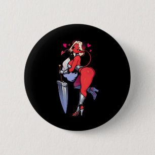 Verführerisches Dämonenmädchen mit Schwertfantasie Button
