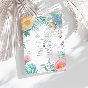 Vergangene Pastell-Tropische Blumen-Sommer-Baby-Pa Einladung