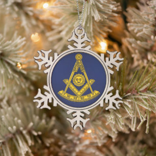 Vergangener Meister Freimaurer Quadrat und Kompass Schneeflocken Zinn-Ornament