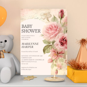 Vergängliche Vintage-Rosen-Baby-Party Einladung