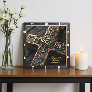 Vergeben Die Kreuz Erlösung Verzierte Epheser 1:7 Quadratische Wanduhr