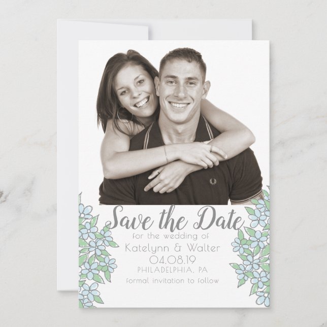 Vergessen-Me-Not-Bouquet-Foto Save the Date Einladung (Vorderseite)