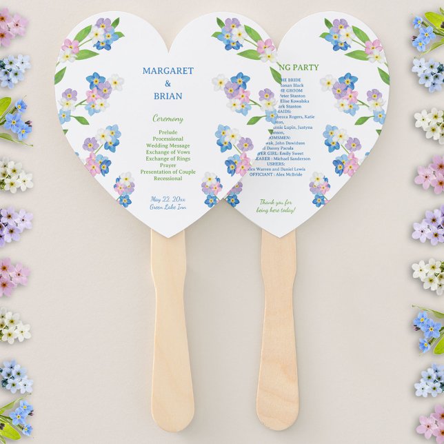 Vergessen-Me-Nots Blue & Pink Wedding Program Fächer (Forget-Me-Not Blue & Pink Watercolor Wedding Program Hand Fan)