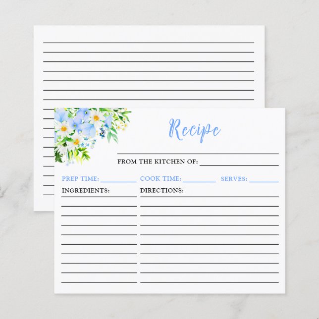 Vergessen-Me-Nots und Daisies Blumenrezeptkarte (Vorne/Hinten)