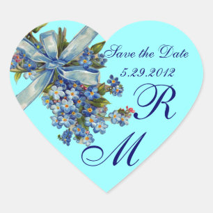 VERGESSEN MICH NOTS MONOGRAM , WEDEDING PARTY blau Herz-Aufkleber