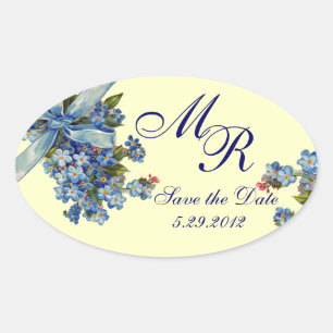 VERGESSEN MICH NOTS MONOGRAM , WEDEDY PARTY Blue C Ovaler Aufkleber