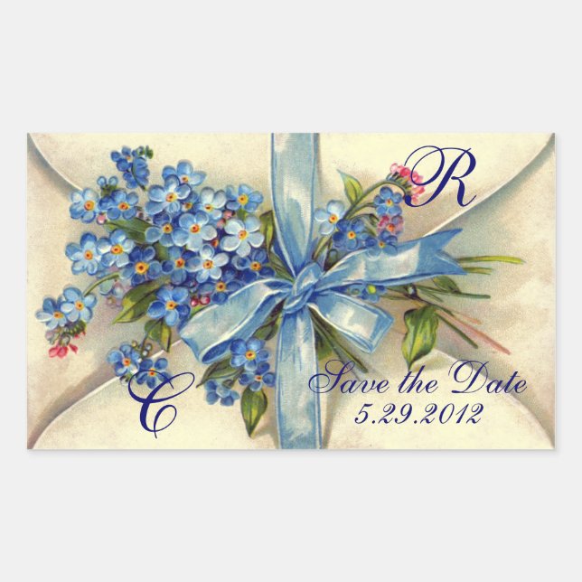 VERGESSEN MICH NOTS MONOGRAM , WEDEDY PARTY Blue C Rechteckiger Aufkleber (Vorderseite)