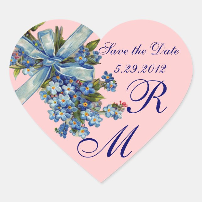 VERGESSEN MICH NOTS MONOGRAM , WEDEDY PARTY blue r Herz-Aufkleber (Vorderseite)