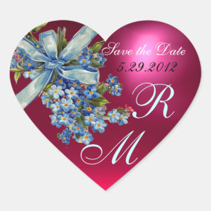 VERGESSEN MICH NOTS MONOGRAM , WEDEDY PARTY blue r Herz-Aufkleber