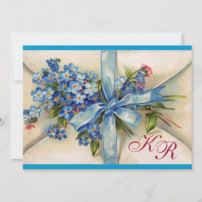 VERGESSEN MICH NOTS MONOGRAM , WEDING PARTY Blue M Einladung (Vorderseite)