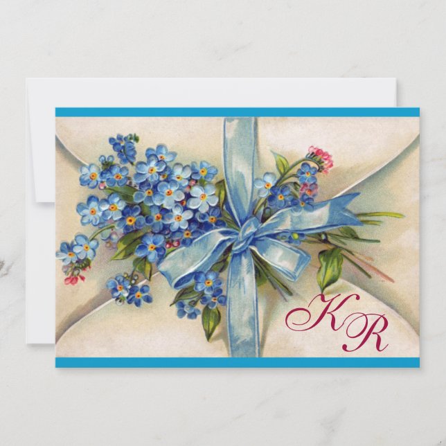 VERGESSEN MICH NOTS MONOGRAM , WEDING PARTY Blue M Einladung (Vorderseite)
