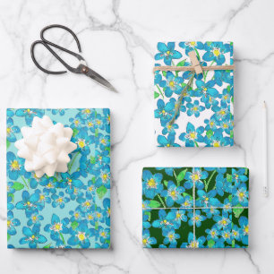 Vergessen Sie die Hand-Illustrierte Blauer Blume Geschenkpapier Set