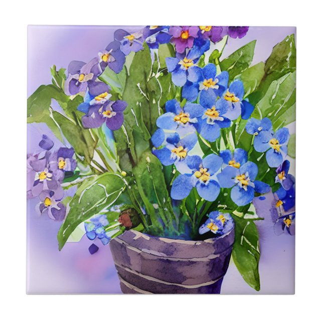 Vergessen Sie mir nicht blaue Florfarbe Fliese (Vorderseite)