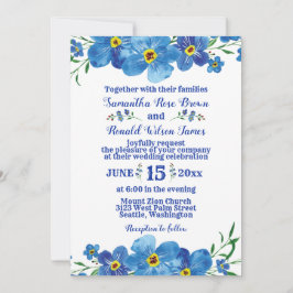 Vergessen Sie mir nicht Blue Floral Water Wedding  Einladung