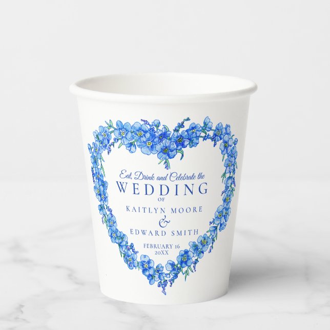 Vergessen Sie mir nicht Blume Herzblut Hochzeit Pappbecher (Vorderseite)