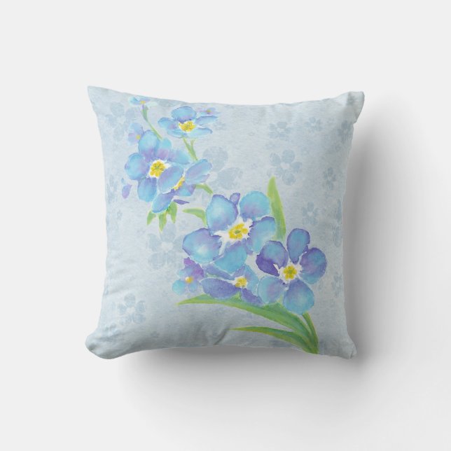 Vergessen Sie mir nicht die Blume des Wasserfarben Kissen (Vorderseite)