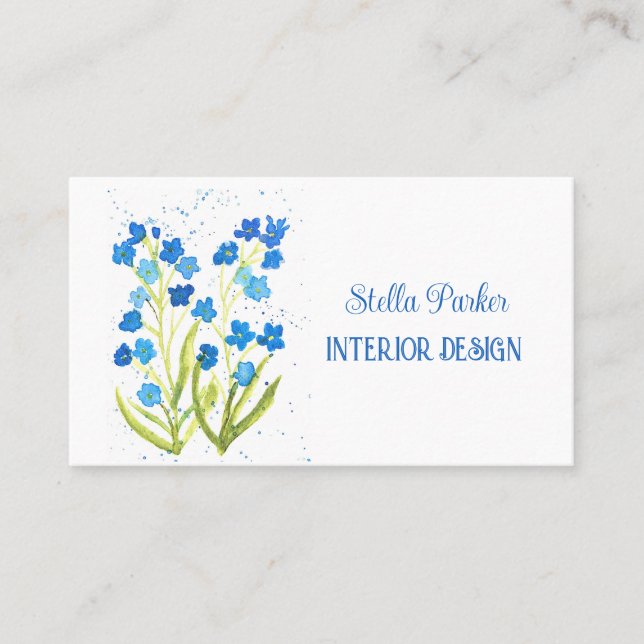 Vergessen Sie mir nicht die Elegant Blue Floral Bu Visitenkarte (Vorderseite)