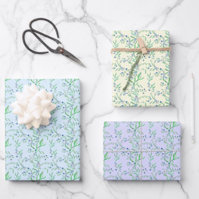 Vergessen Sie nicht-ich-nicht-florales Design Geschenkpapier Set (Vorderseite)