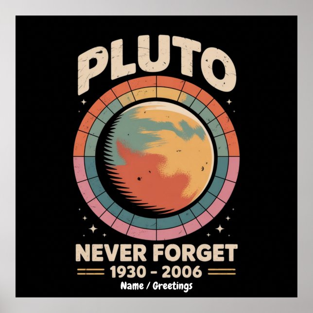 Vergessen Sie Pluto 1930-2006 Funny Retro Space Poster (Vorne)