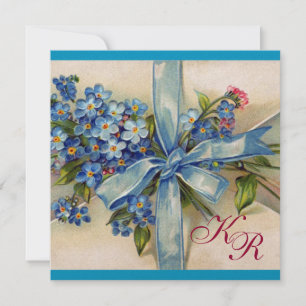 VERGISS MEIN NICHT MONOGRAMM, HOCHZEITSPARTY Blau  Einladung