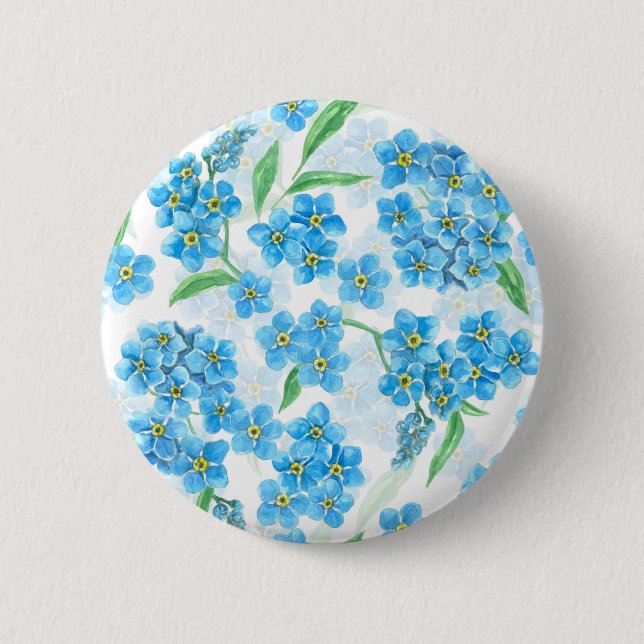 Vergiss mich nicht, Aquarellfarben-Blume Button (Vorderseite)